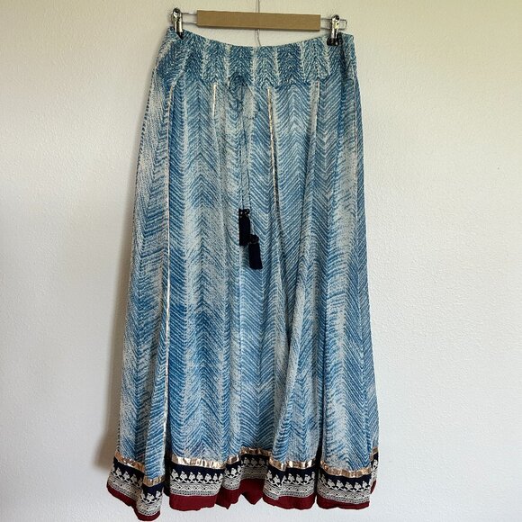 Soft Surroundings Skirt L Blue Maxi Embroidered Peasant Gypsy Festival - Picture 1 of 11